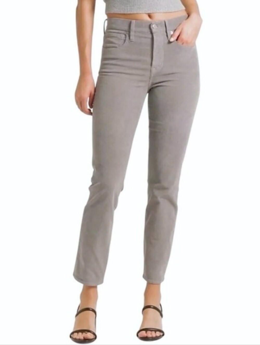 J Crew Corduroy Pant Vintage Slim Straight Leg Gray Ankle Crop Cotton Lyocell 28